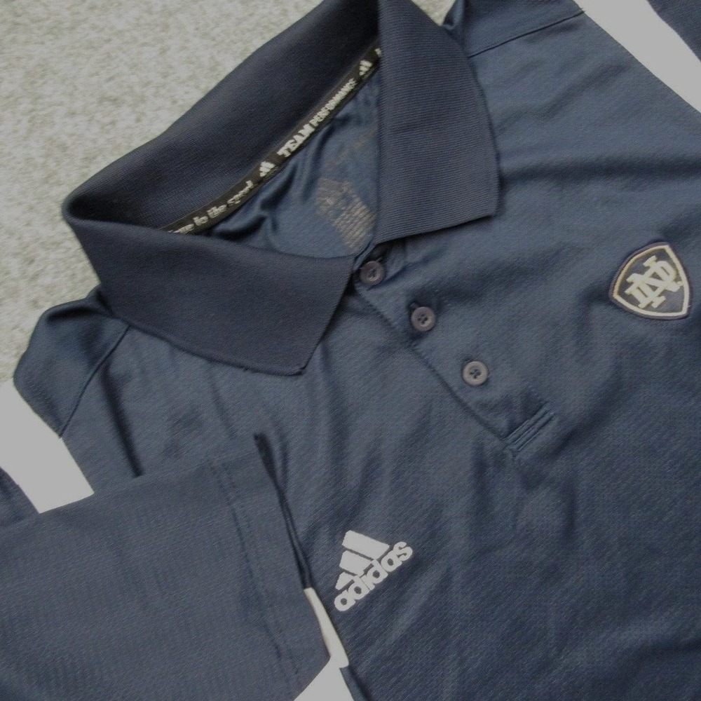 Adidas‎ Polo Shirt Mens Large Notre Dame Fighting Irish ClimaCool Navy Blue Golf